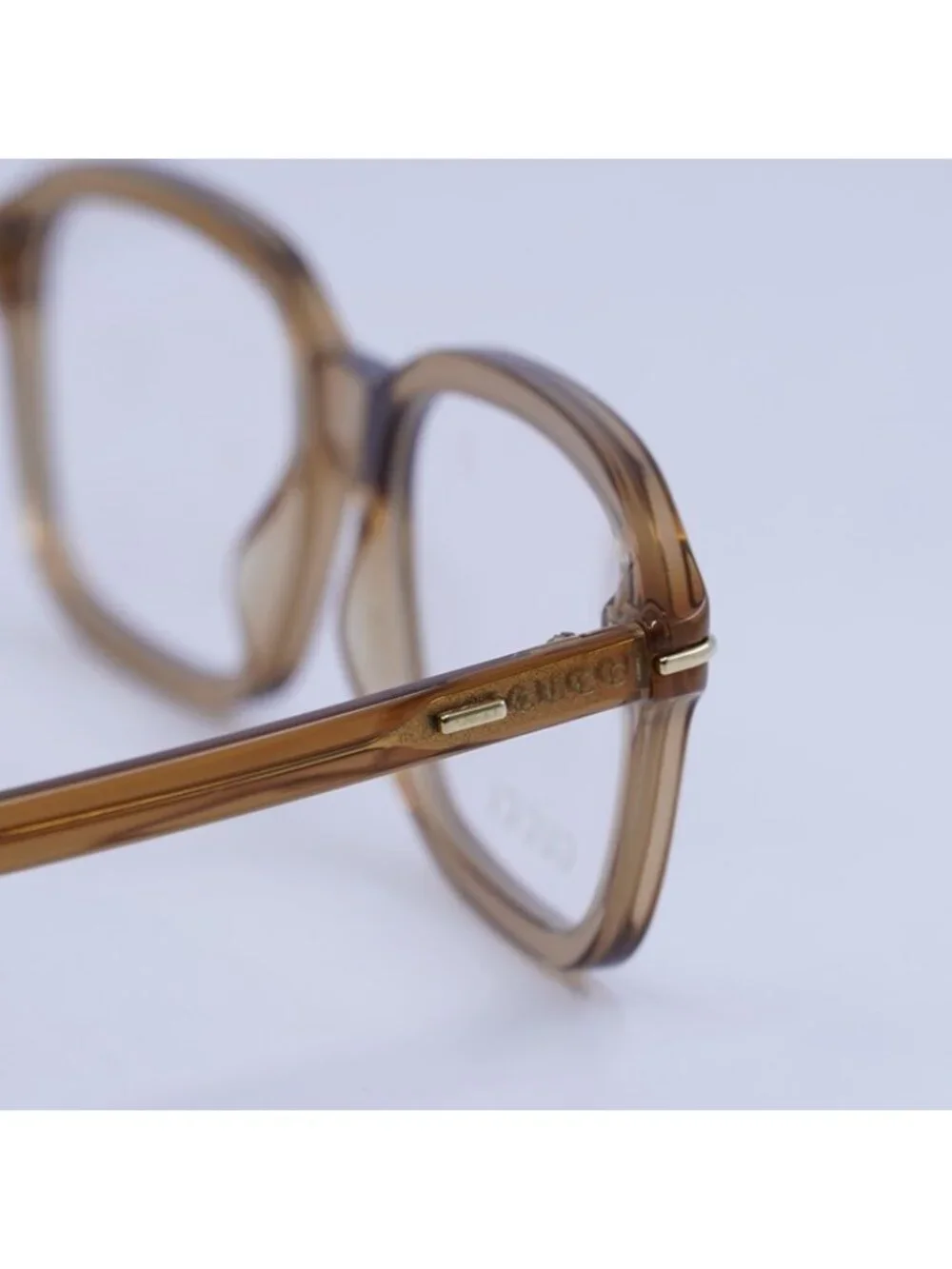 Gucci GG1446O 004 Eyeglasses Transparent Brown 56mm Rectangle Frame
